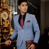 vest nam màu xanh dương vân xước 842