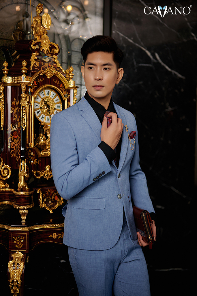 vest nam màu xanh dương vân xước 842