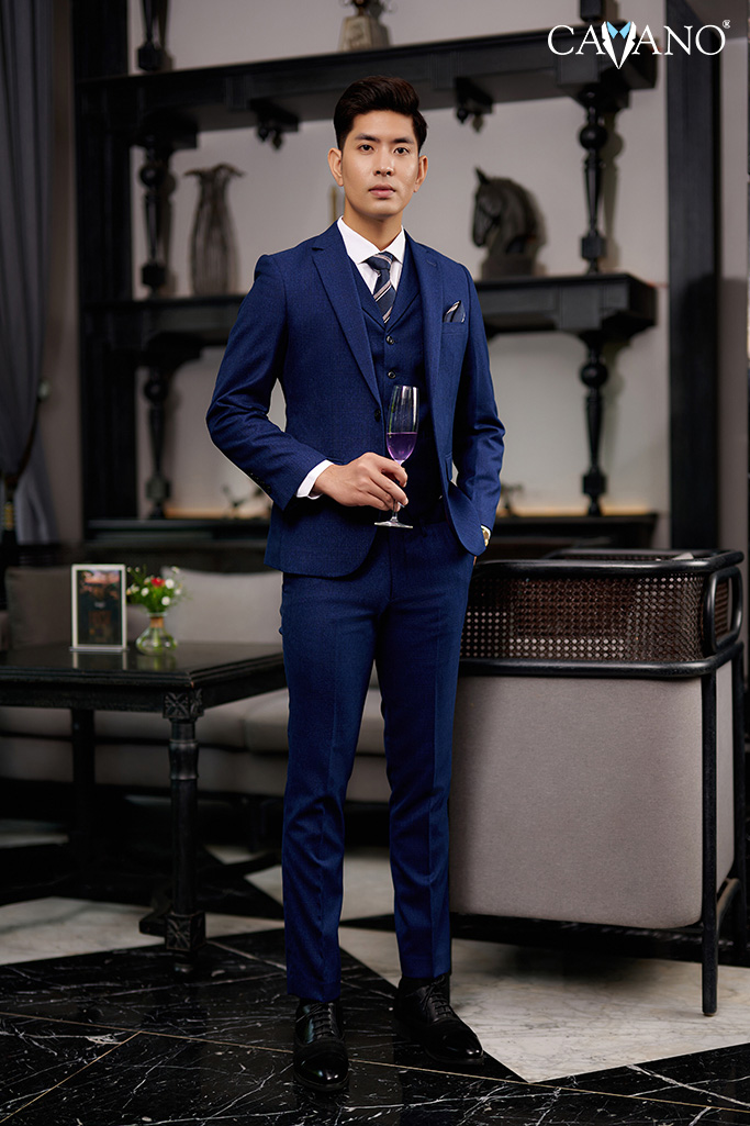 Vest xanh navy kẻ chìm sang trọng chuẩn phong cách ý