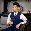 vest nam màu xanh caro kẻ chìm 844
