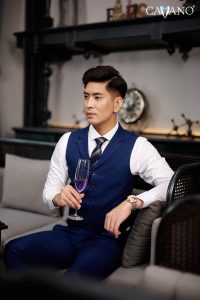 vest nam màu xanh caro kẻ chìm 844