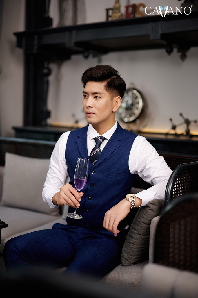 vest nam màu xanh caro kẻ chìm 844